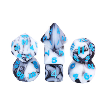 Black White Blend 7-Dice Mini-Dice RPG Set w/Blue Numbers Miniature Dice (Online Only)