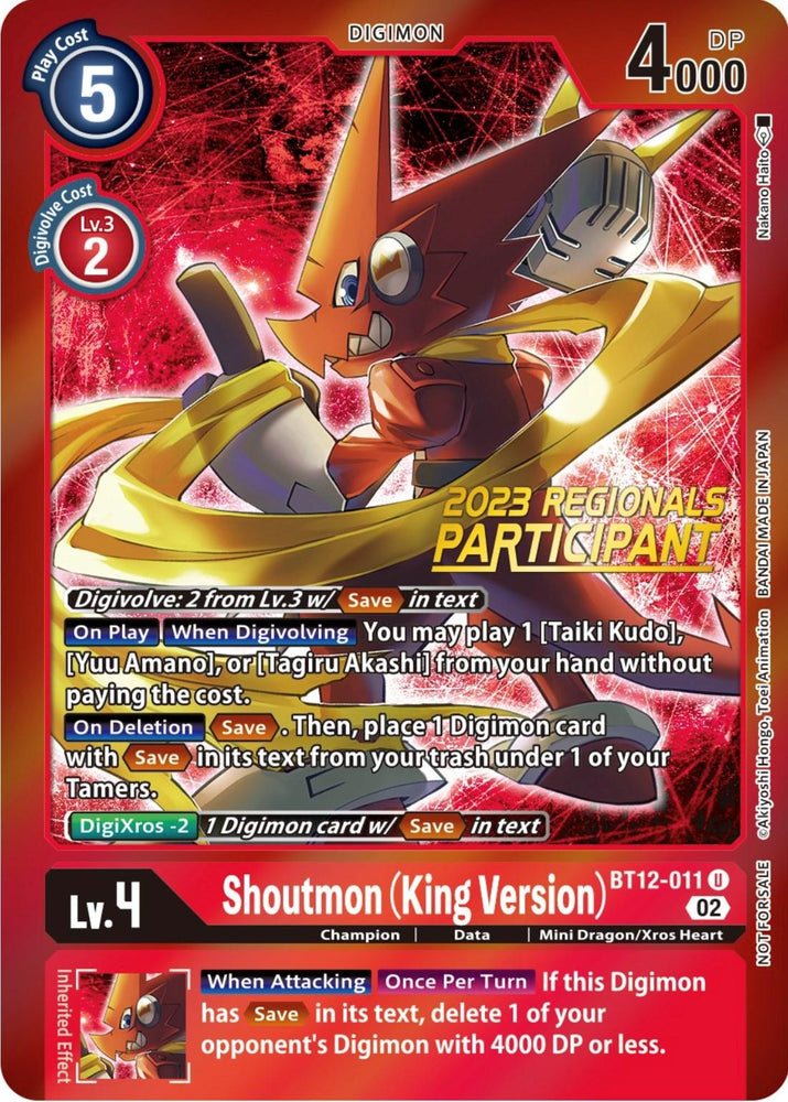 Shoutmon (King Version) [BT12-011] (2023 Regionals Participant) [Across Time Promos] (ONLINE ORDER ONLY)