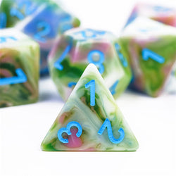 Earthly 4-Color 7-Dice Dnd Dice | Green White Green w/Blue Numbers Set (Online Only)