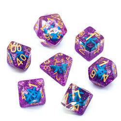 Purple w/Blue Starfish Dice 7-Dice Set Resin Dungeons and Dragons Dice (Online Only)