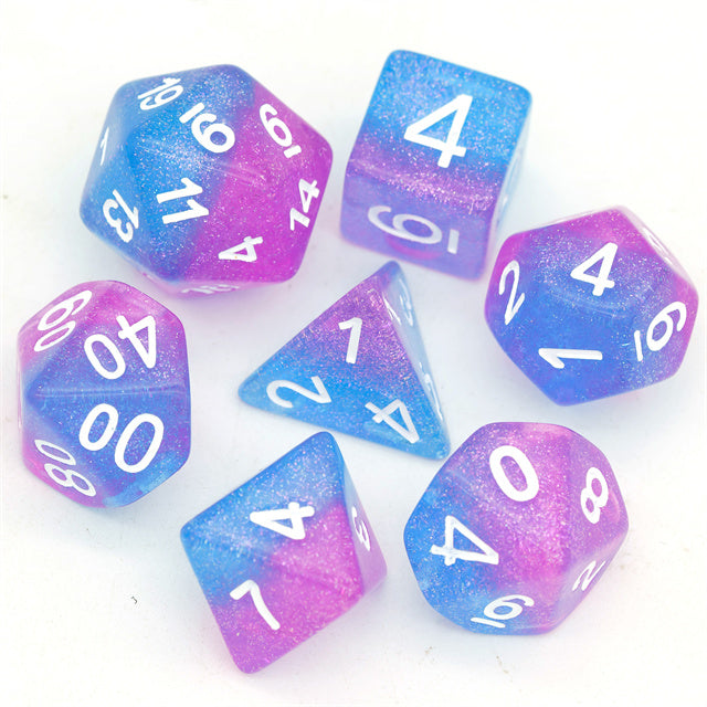 Purple Blue Two Tone 7-Dice Dnd Dice | Glitter w/White Numbers Set (Online Only)