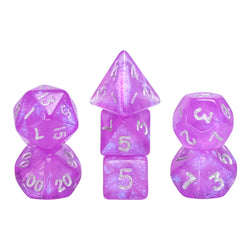 Glitter Pink 7-Dice Mini-Dice RPG Set w/Silver Numbers Miniature Dice (Online Only)