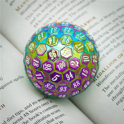 Rainbow Metal Single 100 Sided Polyhedral Dice (D100) | w/ White Color (45mm) (Online Only)