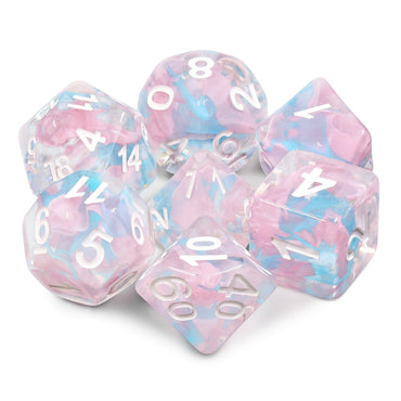Pink Butterfly Ribbon Dice 7-Dice Set by HengDadice Dungeons and Dragons Dice (Online Only)