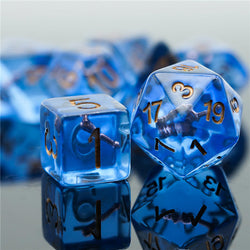 Wizard (Magic Wand) Clear Blue Dice w/ Golden Wand 7-Dice Set Rpg (Online Only)