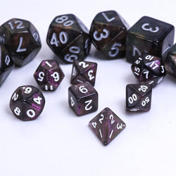 Purple Iridescent 7-Dice Mini-Dice RPG Set w/White Numbers Miniature Dice (Online Only)