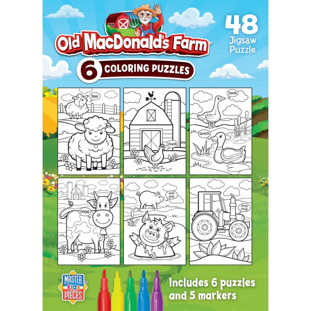 Old MacDonald's Farm Coloring Puzzles 6-Pack - 48 Piece Puzzles