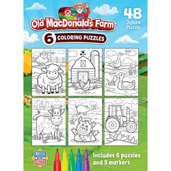 Old MacDonald's Farm Coloring Puzzles 6-Pack - 48 Piece Puzzles