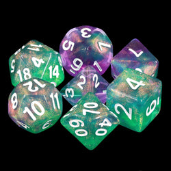 Potions Portion Green/Purple Glitter 7-Dice Set by HendgaDice (Online Only)