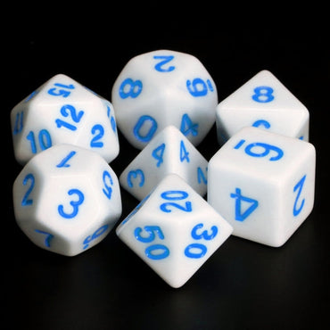 White Opaque with Blue Numbering 7-Dice Set RPG (Online Only)