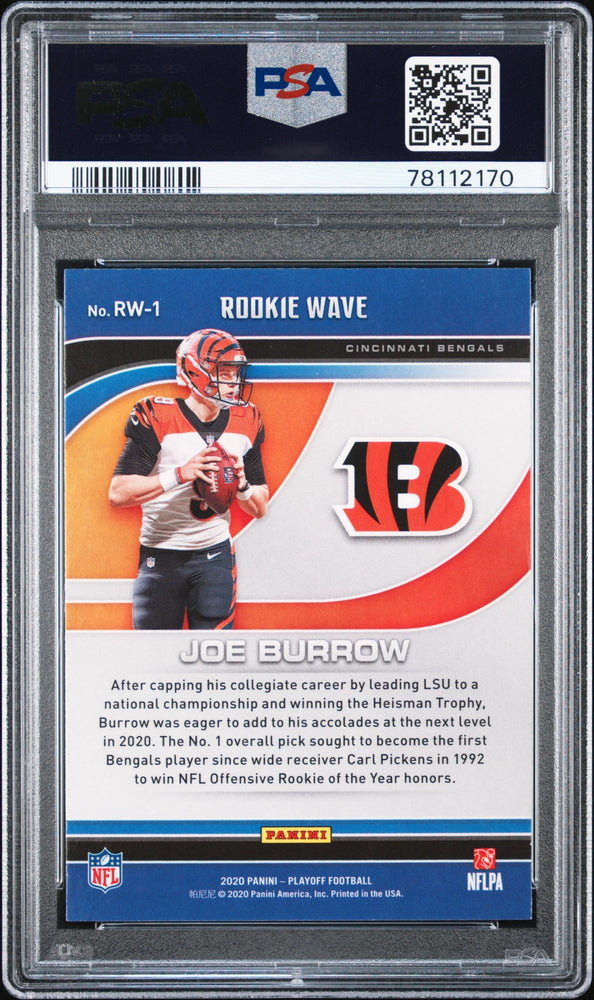 Graded 2020 Panini Playoff Joe Burrow #RW1 Rookie Wave Rookie RC Football Card PSA 10 Gem Mint (ONLINE ORDER ONLY)