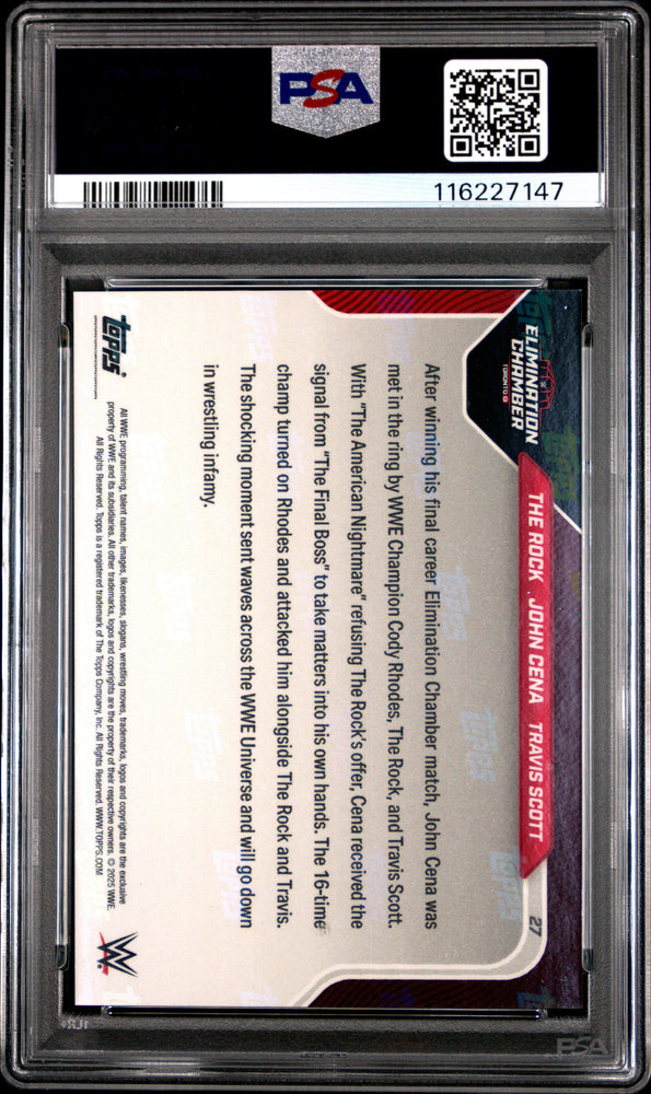 Graded 2025 Topps Now WWE The Rock/Cena/Scott #27 Wrestling Card PSA 10 Gem Mint (ONLINE ORDER ONLY)