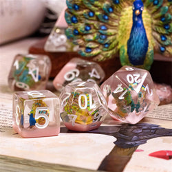 Peacock + Pink 7-Dice Set w/White Numbers Dnd Dice Set (Online Only)