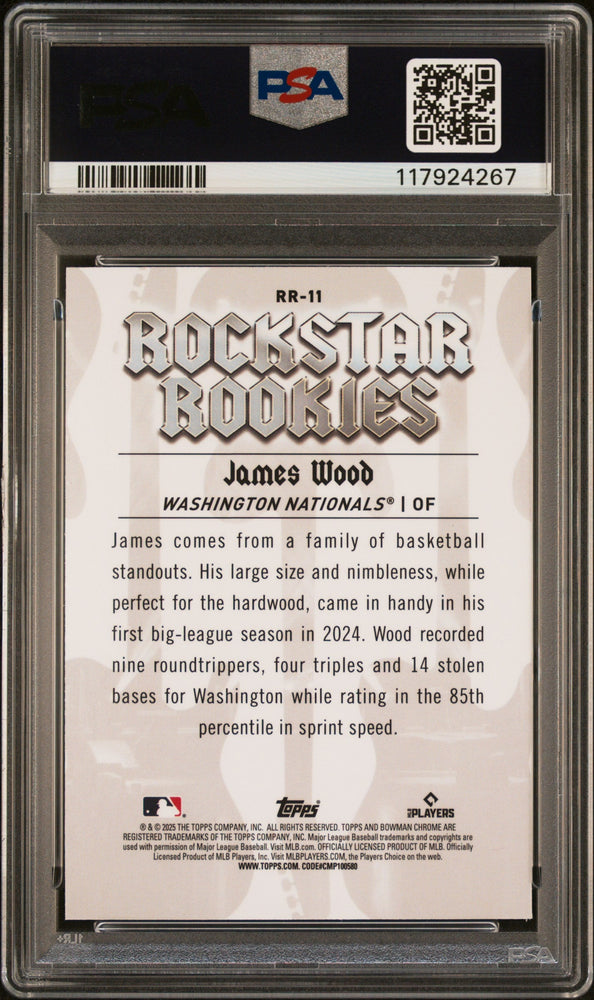 Graded 2025 Topps Bowman James Wood #RR11 Rockstar Rookies Rookie RC Baseball Card PSA 10 Gem Mint (ONLINE ORDER ONLY)
