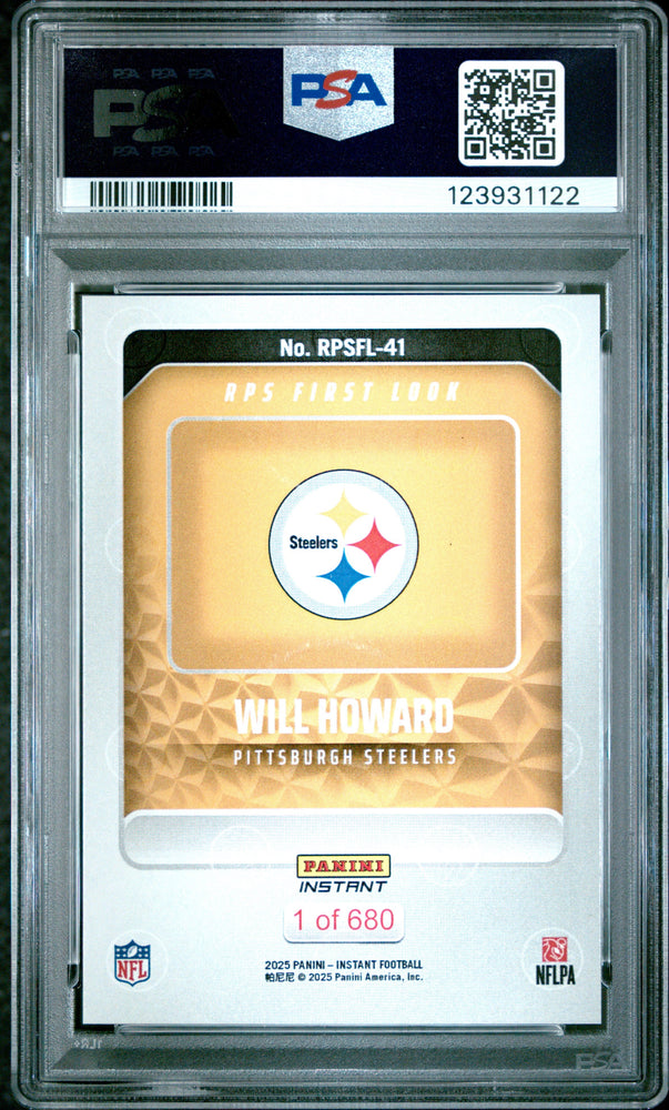 Graded 2025 Panini Instant Will Howard #RPSFL41 RPS First Look Rookie RC Football Card PSA 10 Gem Mint (ONLINE ORDER ONLY)