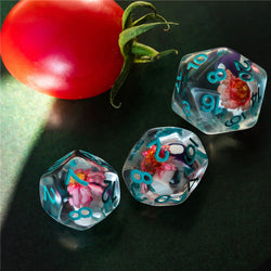 Purple Mushroom Dice Clear Pink Flower w/Teal Numbers 7-Dice Set Rpg (Online Only)