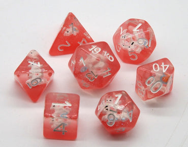 Red Nobel Unicorn Resin Glitter White Numbers 7-Dice Set Rpg (Online Only)