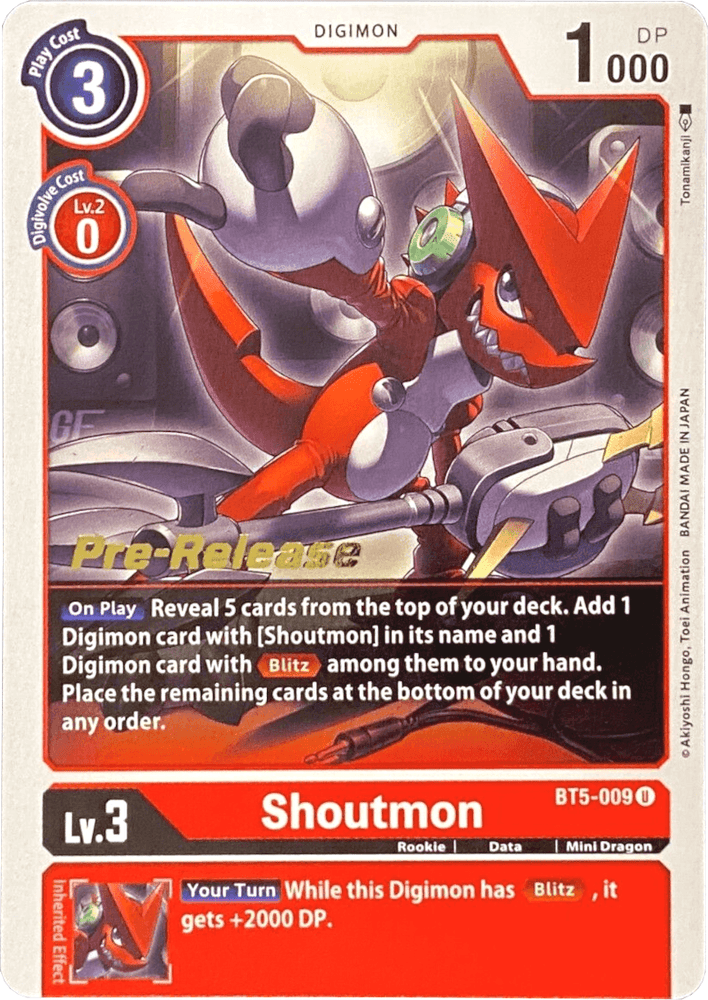 Shoutmon [BT5-009] [Battle of Omni Pre-Release Promos] (ONLINE ORDER ONLY)