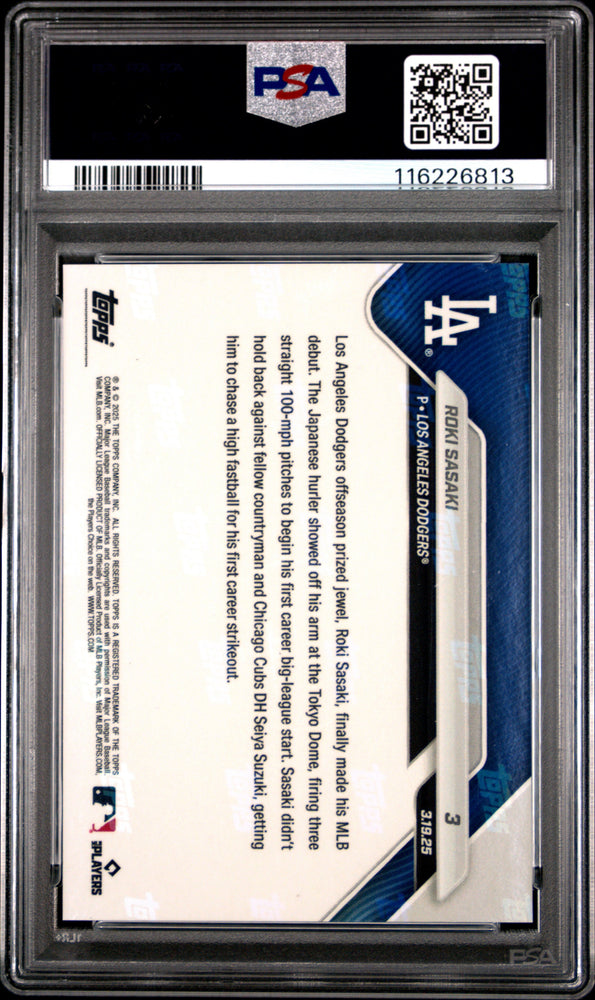 Graded 2025 Topps Now Roki Sasaki #3 Rookie RC Baseball Card PSA 8 Near Mint (ONLINE ORDER ONLY)