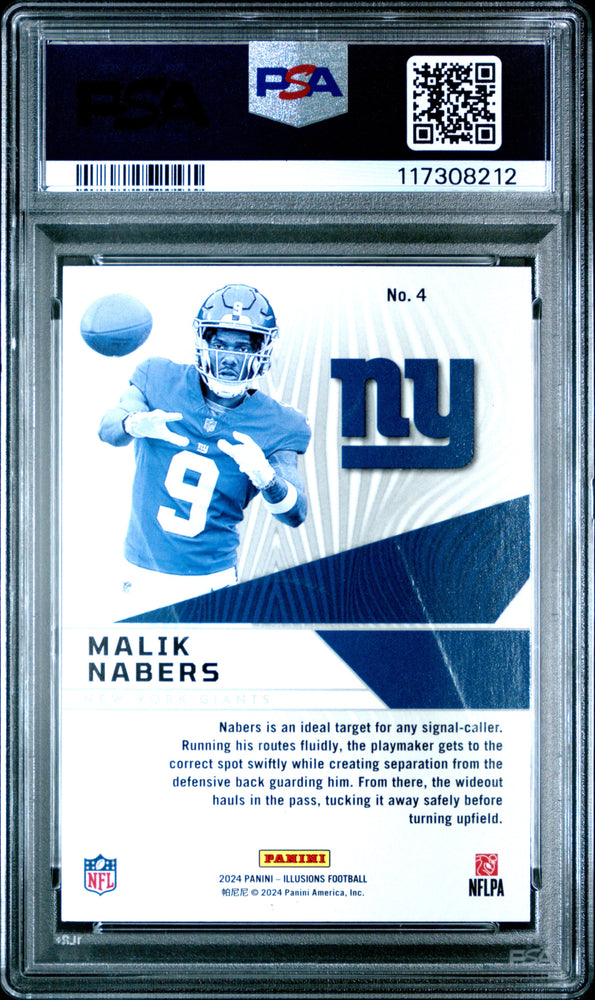 Graded 2024 Panini Illusions Malik Nabers #4 Amazing Rookie RC Football Card PSA 10 Gem Mint (ONLINE ORDER ONLY)