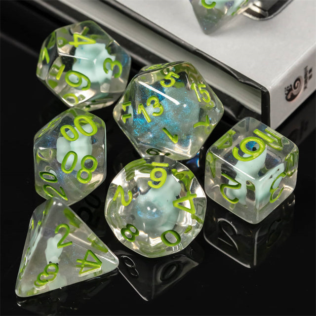 Dinosaur on Glitter 7-Dice Set w/Green Numbers Dnd Dice Set (Online Only)