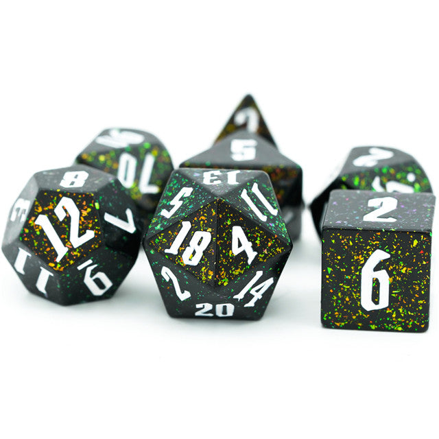 80's Monster Glitter DND Dice (Black,Green,Orange) 7-Dice Dungeons and Dragons Dice (Online Only)