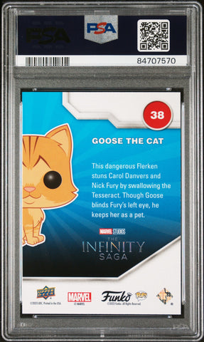 2023 UPPER DECK FUNKO POP MARVEL  GOOSE THE CAT PATINA #38  PSA 10 (Online Order Only)