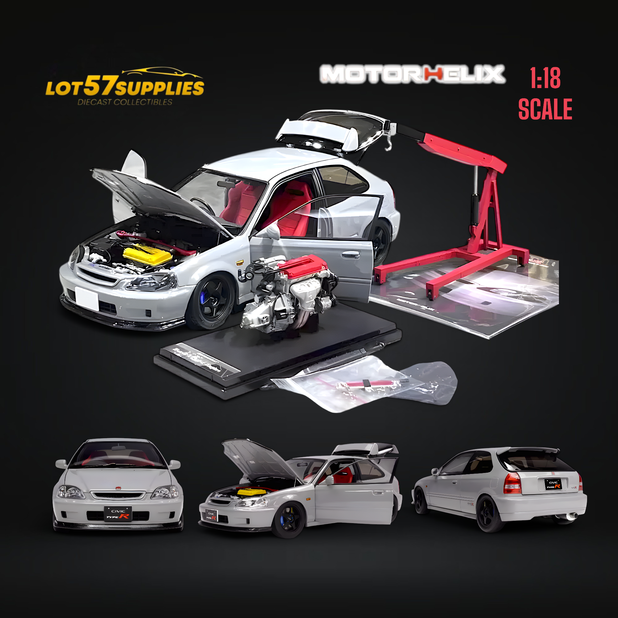MOTORHELIX Honda Civic Type-R EK9 Nardo Grey With SW388 Wheels 1:18 (ONLINE ORDER ONLY)