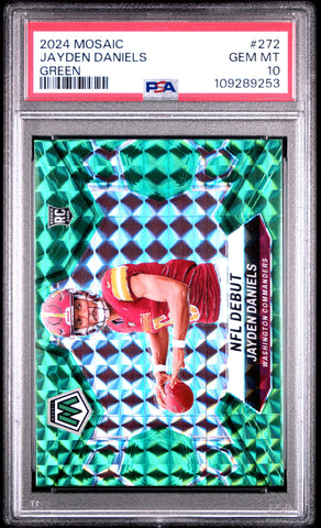 Graded 2024 Panini Mosaic Jayden Daniels #272 Green Rookie RC Football Card PSA 10 Gem Mint (ONLINE ORDER ONLY)