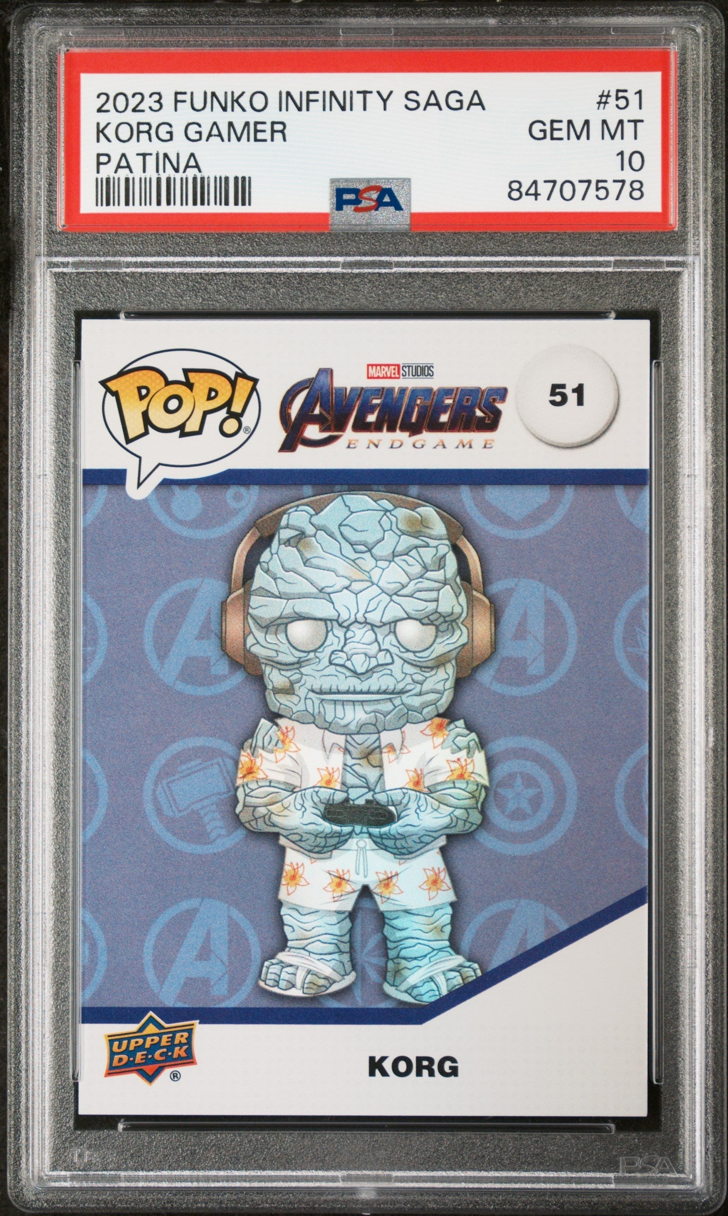 2023 UPPER DECK FUNKO POP MARVEL  KORG GAMER PATINA #51  PSA 10 (Online Order Only)