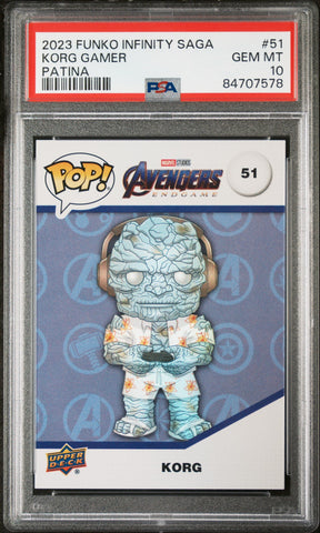 2023 UPPER DECK FUNKO POP MARVEL  KORG GAMER PATINA #51  PSA 10 (Online Order Only)