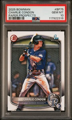 Graded 2025 Topps Bowman Charlie Condon #BP75 Paper Prospects Rookie RC Baseball Card PSA 10 Gem Mint (ONLINE ORDER ONLY)