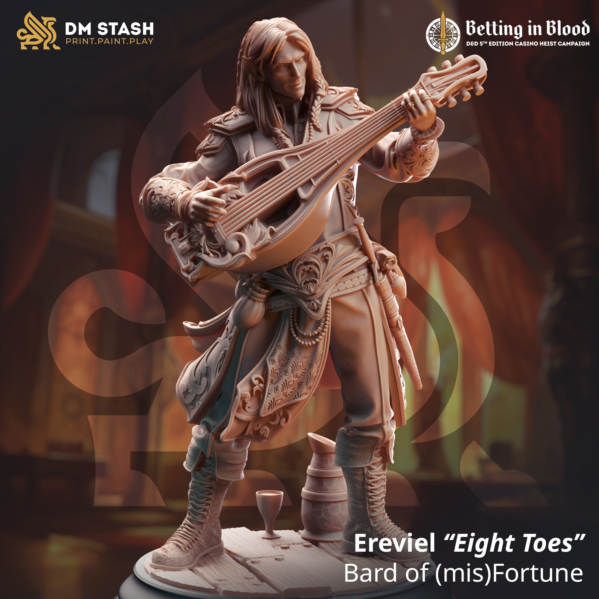 Ereviel “Eight Toes”, Bard of (mis)Fortune (Male Elf Bard) (Online Order Only)