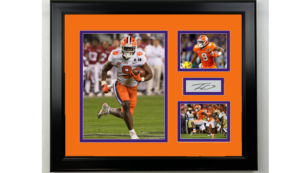 Framed Travis Etienne Jr. Clemson Tigers Facsimile Laser Engraved Signature Football 14x11 3 Photo Collage (ONLINE ORDER ONLY)