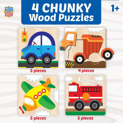 Vehicles Chunky Wood Puzzles - Kids 4-Pack