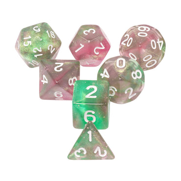 Rebirth 7-Dice Set Green/Pink w/White Numbers Dnd Dice Set (Blacklight reactive) (Online Only)