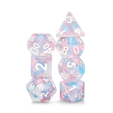 Pink Butterfly Ribbon Dice 7-Dice Set by HengDadice Dungeons and Dragons Dice (Online Only)