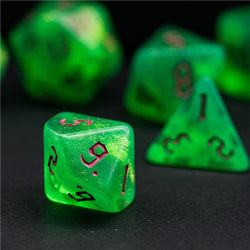 Green Glitter Party Glitter Dice (Pink font) 7-Dice Set RPG DND (Online Only)