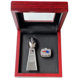 New England Patriots Super Bowl Championship Ring & Trophy Set– 2002, 2004, 2005, 2015, 2017 & 2019