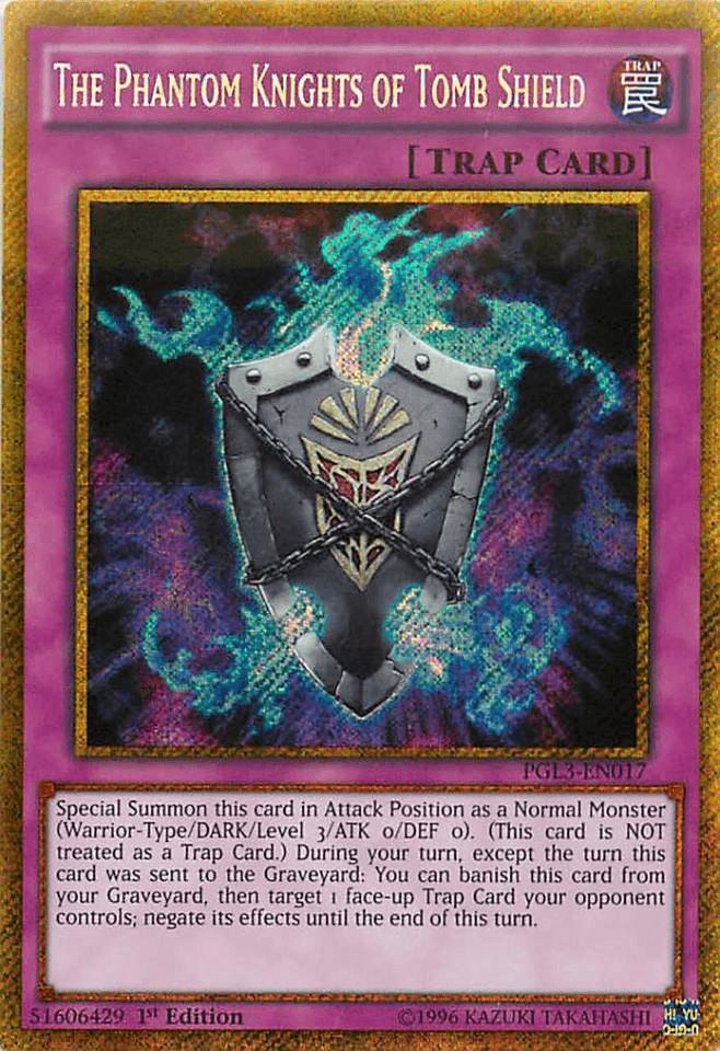 The Phantom Knights of Tomb Shield [PGL3-EN017] Gold Secret Rare (ONLINE ORDER ONLY)