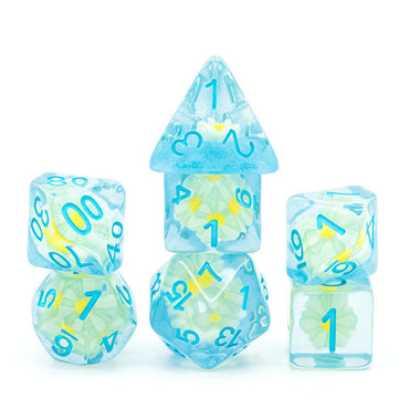 Sunflower Blue (Resin Flower) Dice 7-Dice Set Resin Dungeons and Dragons Dice (Online Only)