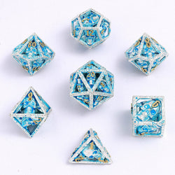 Skull's Grin Hollow Metal Dice Set - Glow in the Dark Blue (ONLINE ORDER ONLY)