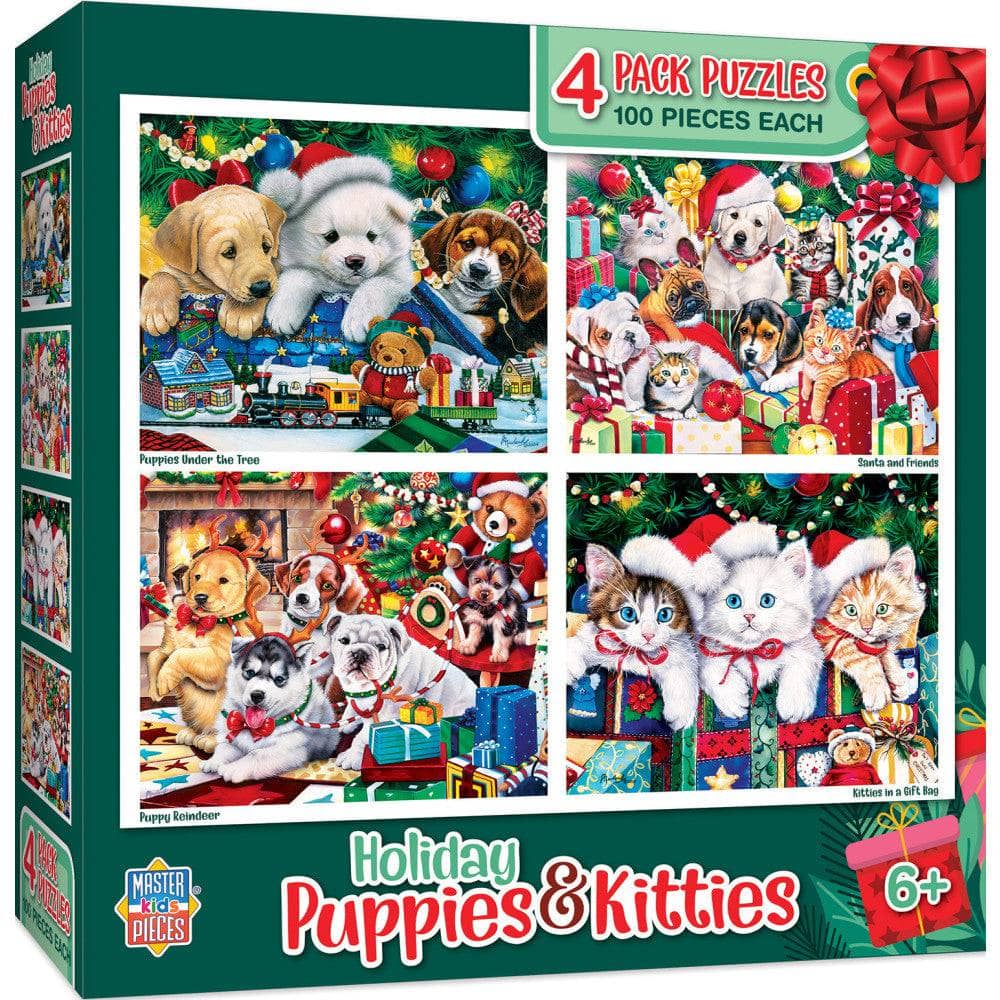Holiday Puppies & Kitties 100 Piece Jigsaw Puzzles 4-Pack