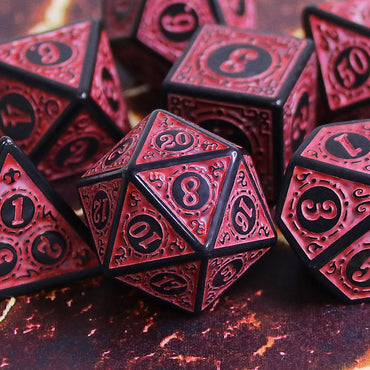 Red Magic Flame 7-Dice Set DND RPG Dice Black w/Color Fill (Online Only)