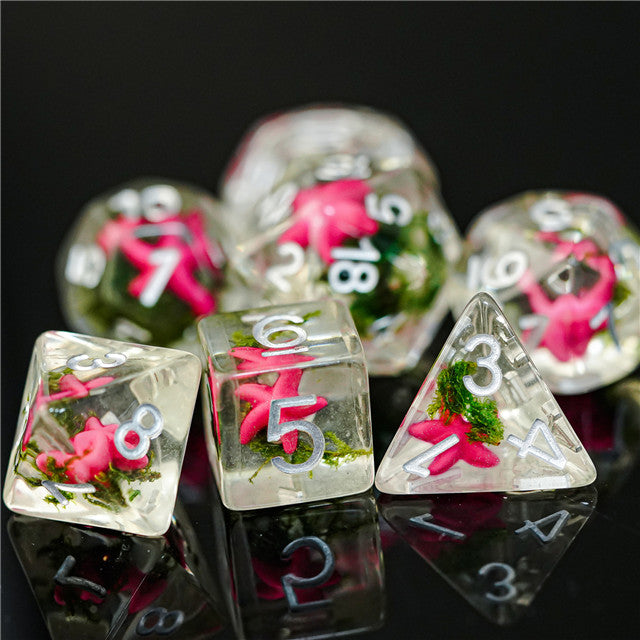 Pink Starfish Dice 7-Dice Set Resin Dungeons and Dragons Dice (Online Only)