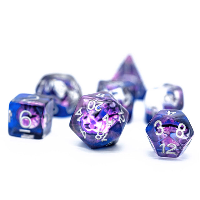 Purple Demon Eye Dragon Eye Dice 7-Dice Set Resin Dungeons and Dragons Dice (Online Only)