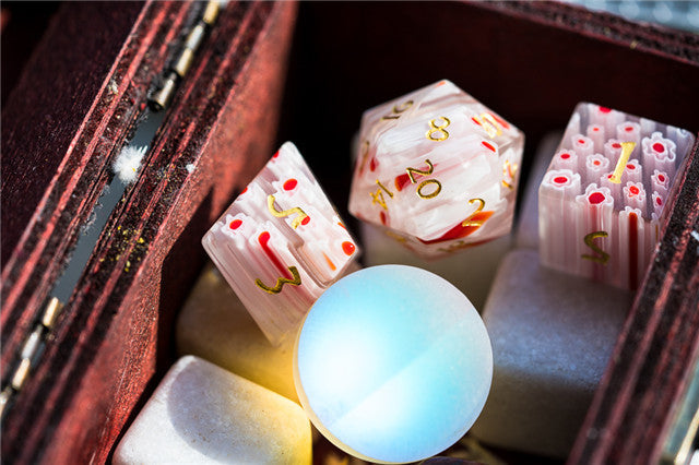 Flower Glass DND Dice Red Limited Edition in Wood Box (Online Only)