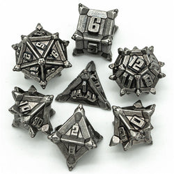 Vintage Silver Pinwheel Strengthened Metal 7-Dice Set | Metal DND Dice (Online Only)