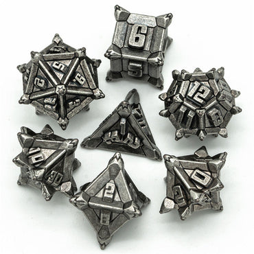 Vintage Silver Pinwheel Strengthened Metal 7-Dice Set | Metal DND Dice (Online Only)