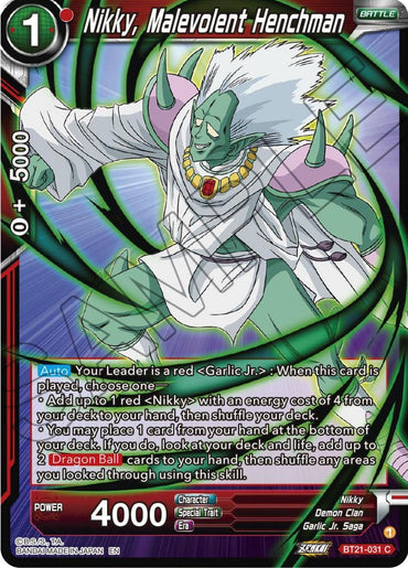 Nikky, Malevolent Henchman (BT21-031) [Wild Resurgence] (ONLINE ORDER ONLY)